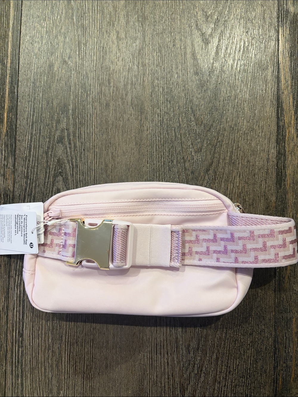 lululemon athletica Pale Pink Nylon Zip Cosmetic Pouch with Gold Emblem